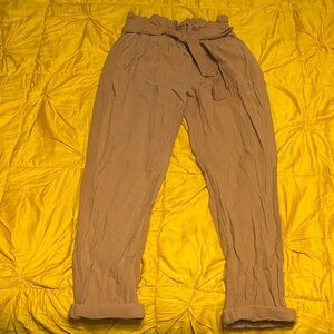 FAVLUX Women's Tan Trousers with Tie Waist